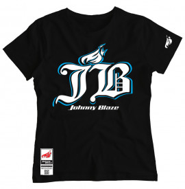 Johnny Blaze Girl T-shirt -  Big Finest JB  [ Black White Blue ]  Edition 3