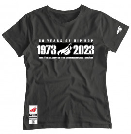 Johnny Blaze Girl T-shirt -  50 Years of Hip Hop 1973 - 2023  [ Grey White Black / Glow in the Dark ]  Edition 3