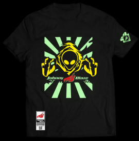 Phosphorescent Johnny Blaze T-shirt - Invader Alien Two Yellow Black Edition 2 - front