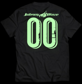 Phosphorescent Johnny Blaze T-shirt - JB Zero Zero White Black   Glow in the Dark Edition 2 back