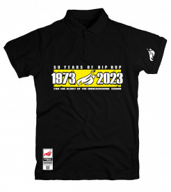 Tricou Polo Johnny Blaze - 50 Years of Hip Hop 1973 - 2023 [ Black White Yellow ] Editia 3