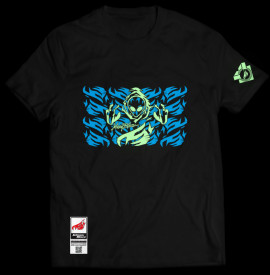Phosphorescent Johnny Blaze T-shirt - Invader Alien Three Blue Black  - front