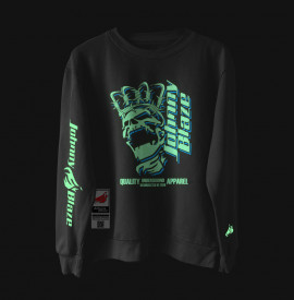 Night Glow Johnny Blaze PREMIUM Sweatshirt - King is Here! JB  [ Black White Blue / Glow in the Dark  ]  Edition 3