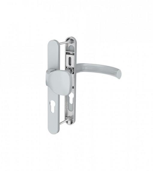 Maner usa de exterior cu sild si buton exterior, cu arc, culoare Argintiu, 92 x 32 mm, Jowisz, material aluminiu