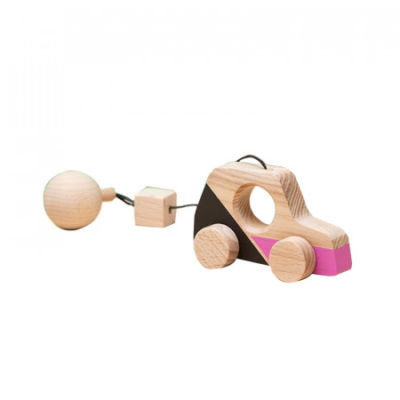 Jucarie Montessori din lemn, masina pentru centru activitati, roz-negru, Mobbli