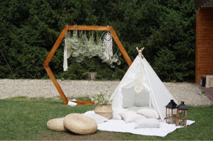 Set Cort teepee din dantelă, 120 x 120, salteluta, 2 pernite si kit fixare