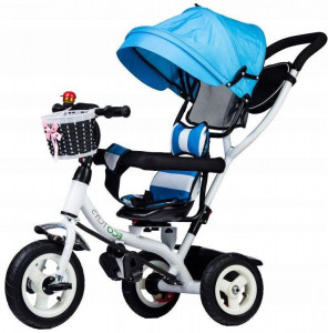 Tricicleta cu sezut rotativ, cosulet de depozitare, mini geanta, Ecotoys, albastra