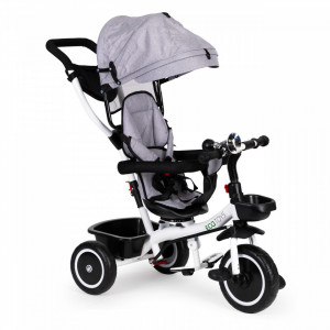 Tricicleta pentru copii, Ecotoys, cu scaun rotativ, control parental, Gri
