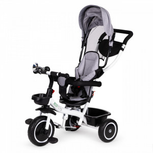 Tricicleta pentru copii, Ecotoys, cu scaun rotativ, control parental, Gri