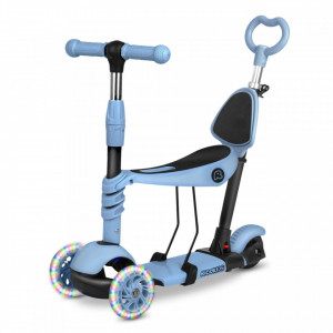 Trotineta de echilibru pentru copii, cu scaun reglabil si maner parental detasabil, Ricokids, Todi, cu 3 roti, lumini LED, ghidon reglabil, pana la 30 kg, Albastru / Gri