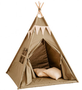 Set Cort de joaca, Olive teepee, 110x110x160 cm, salteluta, ghirlanda, 2 pernite si kit fixare