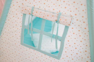 Set Cort de joaca, Gold Stars Teepee Mint, 110 x 110, salteluta, 2 pernite si kit fixare