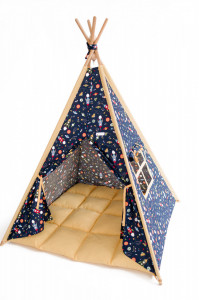 Set Cort de joaca teepee, Rocket STAR, 110 x 110, salteluta si kit fixare