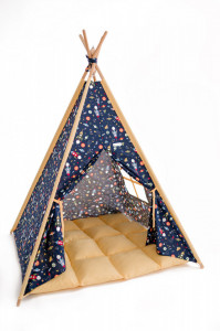 Set Cort de joaca teepee, Rocket STAR, 110 x 110, salteluta si kit fixare