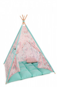 Set Cort de joaca teepee, Unicorn Heaven-Mint, 120 x 120, salteluta si kit fixare