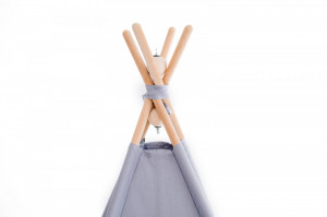 Set Cort de joaca, teepee, Light Grey, 120x120x150 cm, salteluta, ghirlanda, 2 pernite si kit fixare