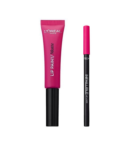 Ruj de buze + creion contur l'oreal lip kit paint 202 king pink
