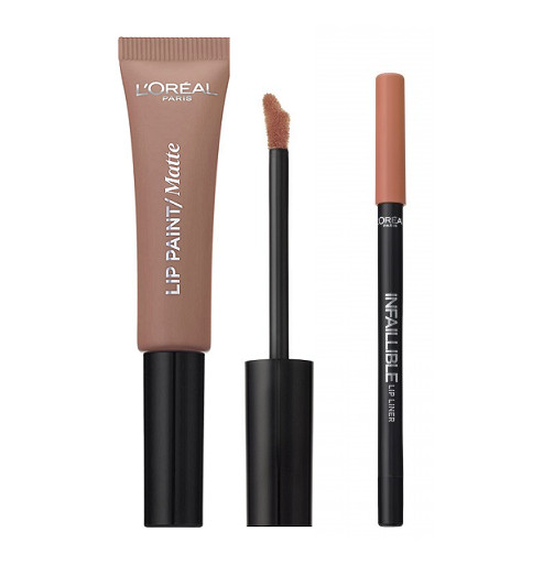 Ruj de buze + creion contur l'oreal lip kit paint 209 nude on fleek