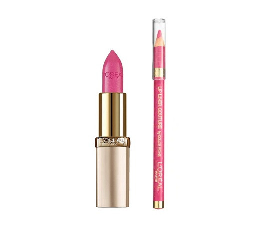 Set ruj + creion loreal color riche, nuanta 285 pink fever