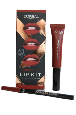 Set ruj de buze + creion contur Loreal X Cheryl Lip Kit Paint It Burgundy