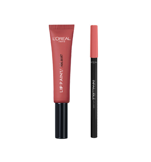 Ruj de buze + creion contur l'oreal lip kit paint 201 hollywood beige