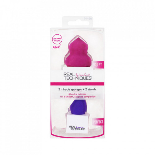 Set 2 bureti machiaj + suport Real Techniques Miracle Sponges
