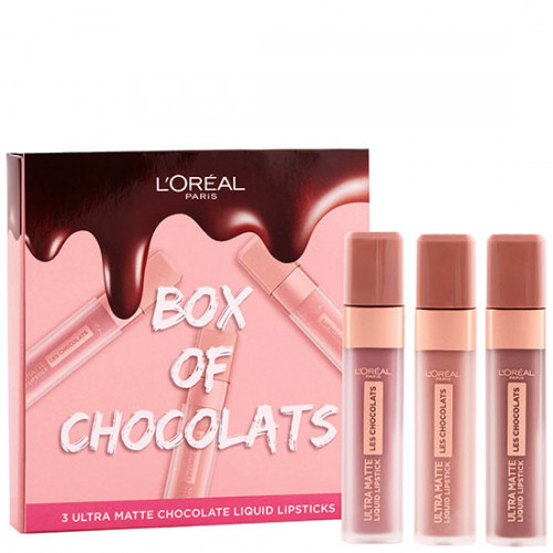 Set ruj de buze Loreal Ultra Matte Box Of Chocolats, 3 bucati