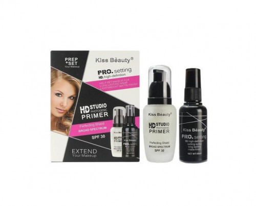Set primer machiaj Kiss Beauty PRO Setting HD baza machiaj + spray fixare