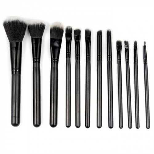 Set 12 Pensule Machiaj, Etui negru depozitare