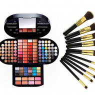 Pachet Promo: Trusa Profesionala Machiaj Miss Rose 130 Culori + Set 10 Pensule Machiaj + Borseta
