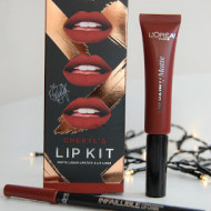 Set ruj de buze + creion contur Loreal X Cheryl Lip Kit Paint It Burgundy