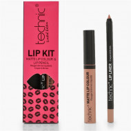 Set ruj de buze si creion contur Technic Lip Kit Matte Nuanta Barely There