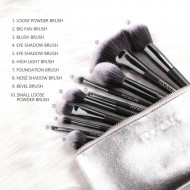 Set 10 pensule machiaj Focallure din par natural, borseta inclusa