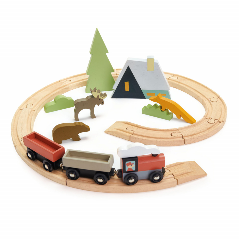 Set de tren montan, din lemn premium