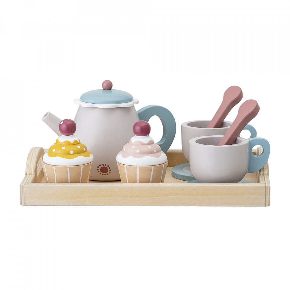 SET CEAINIC SI BRIOSE BLUE, 8 PIESE DIN LEMN