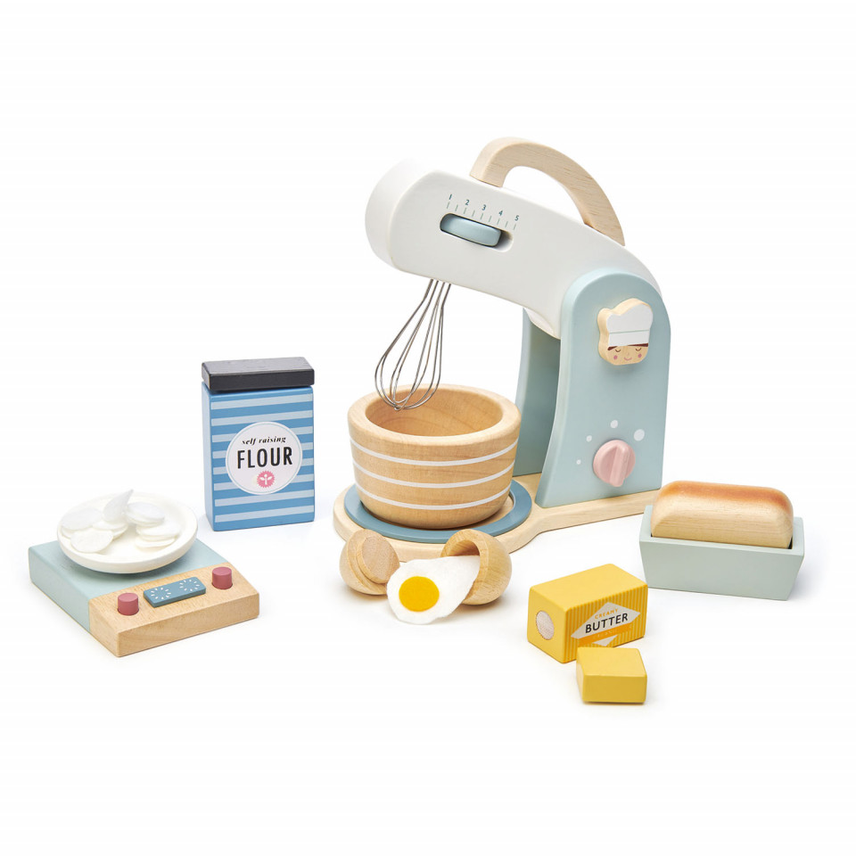Robot de bucătărie, din lemn premium Mini Chef Home baking - 27 piese, cântar și accesorii - Tender Leaf Toys