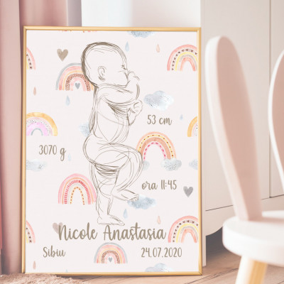 Rainbow Birth Poster PINK