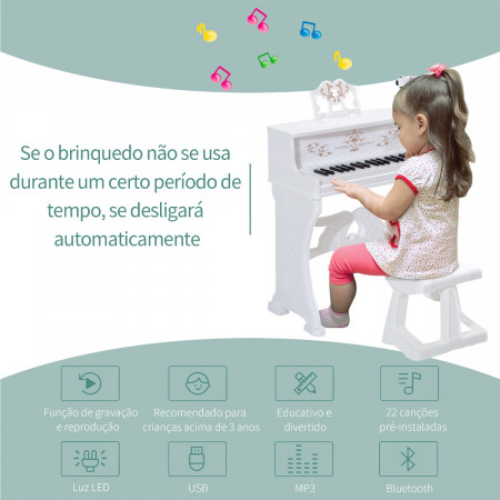 Piano Infantil Musical Microfone E Banquinho Função Gravação Cor