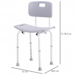 HOMCOM Cadeira de Duche Antiderrapante e Regulável para Banho WC- Cinzento e Prata- 55 x 50,6 x 67,5-85,5 cm (C x L x A)