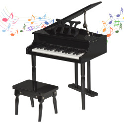 HOMCOM Mini piano infantil com banco 30 teclas com suporte para partitura 52x50x49 cm preto
