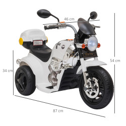 HOMCOM Motocicleta Elétrica Infantil para crianças acima de 3 anos com 3 rodas Buzina Música Faróis 87x46x54 Branco