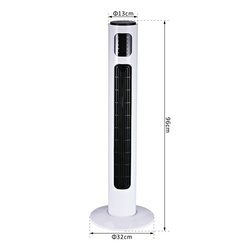 HomCom Torre Ventilador de Pé com Controlo Remoto e Movimento Oscilante 3 Modos Temporizador 3 Velocidades Potência 45W - φ32x96cm