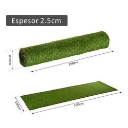 Outsunny Grama Artificial em Rolo 3x1m Tipo Tapete de Grama Sintética Exterior para Jardim e Terraço 25mm