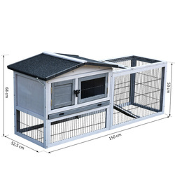 PawHut Casa para coelhos de madeira Casa exterior para coelhos Telhado dobrável e Tecido de Asfalto 150x52.5x68 cm Cinza