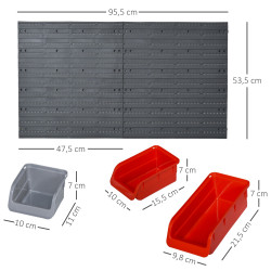 DURHAND Organizador de ferramentas com caixas e ganchos 63,5x22,5x95,5cm cinza e vermelho