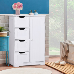 kleankin armário de madeira para o banheiro ou entrada de móveis de madeira moderno organizador 1 portas e 4 gavetas cor branca 56x30x83cm