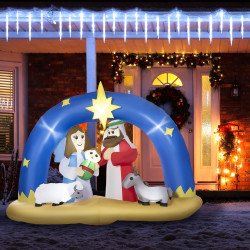 Outsunny Decoração Insuflável de Natal 157cm com Luzes LED IP44 Incluí Inflador Tipo Arco Biblico do Nascimento de Jesus para Festas Jardim Exterior 206x95x157cm Multicor