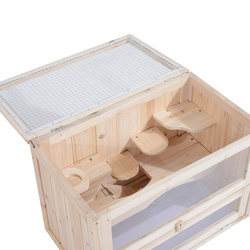 PawHut Gaiola de madeira de hamster Casa de roedores para pequenos animais 2 níveis 60x35x42cm