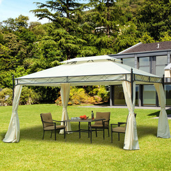 Outsunny tenda branca 3x4m pavilhão gazebo de jardim com cortinas brancas aço e poliester