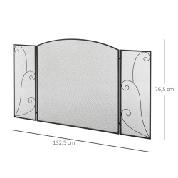 HOMCOM Tela de lareira dobrável com 3 painéis e dobradiças 132,5x76,5 cm preta